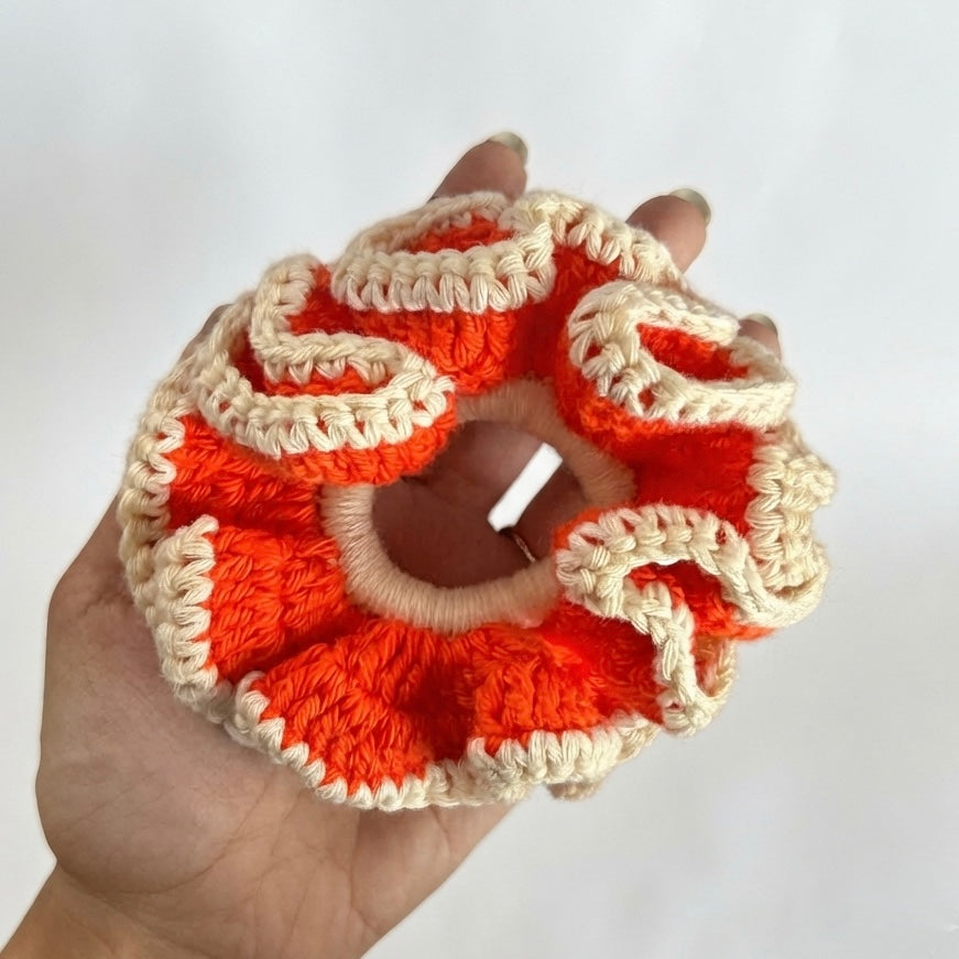 Orange+off white scrunchie