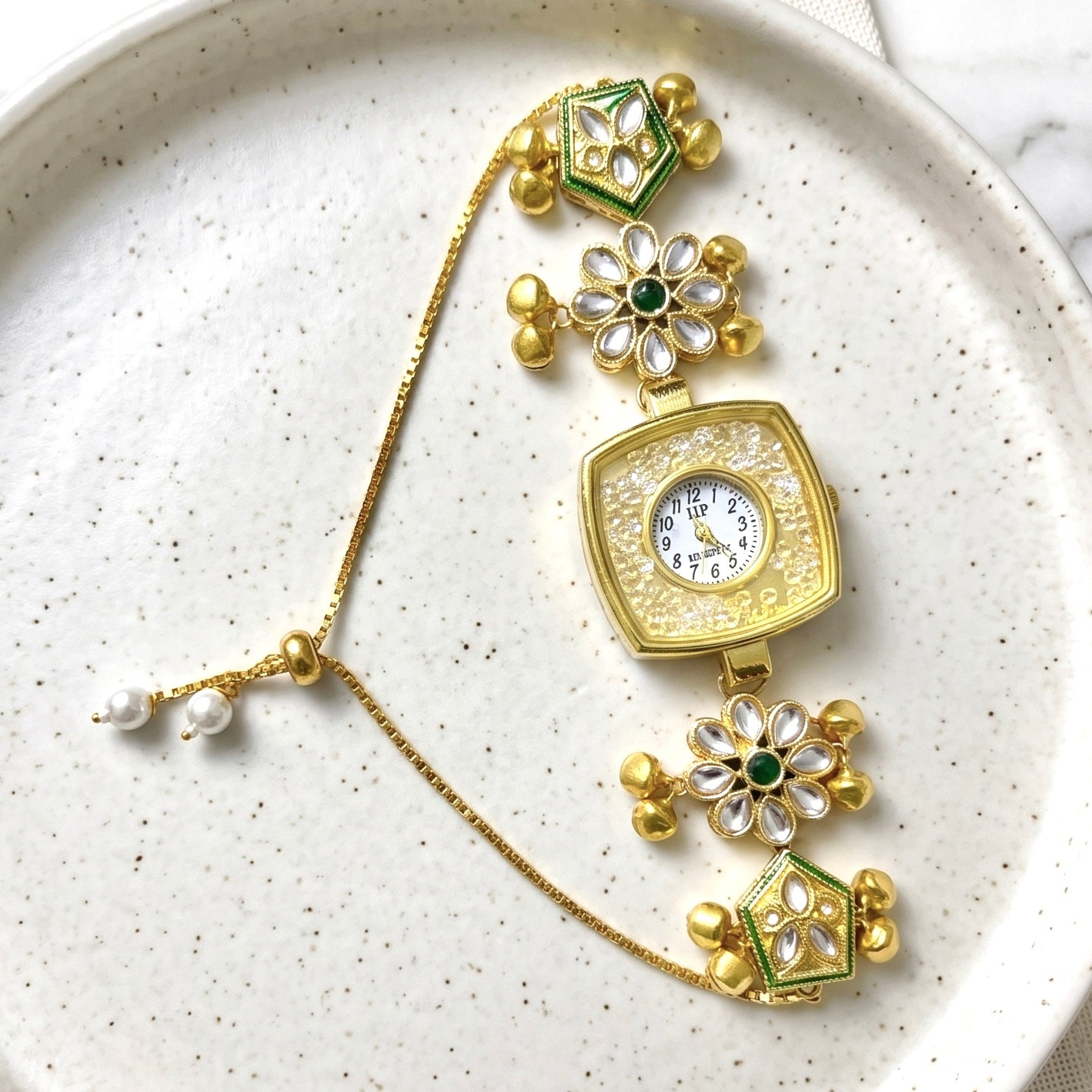 Square kundan watch for sister